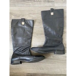 Womens Size 10 M BANANA REPUBLIC Black Leather Knee High Heeled Boots